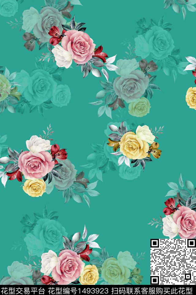 连衣裙花卉春夏华亿平台数码印花华亿平台下载（图片编号: 1493923） - 瓦栏（Walan）