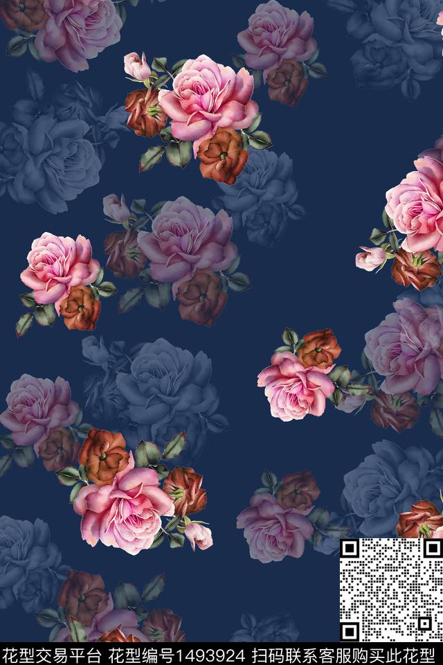 连衣裙花卉春夏华亿平台数码印花华亿平台下载（图片编号: 1493924） - 瓦栏（Walan）