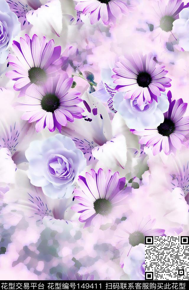 朦胧肌理感花卉数码印花华亿平台下载（图片编号: 149411） - 瓦栏（Walan）