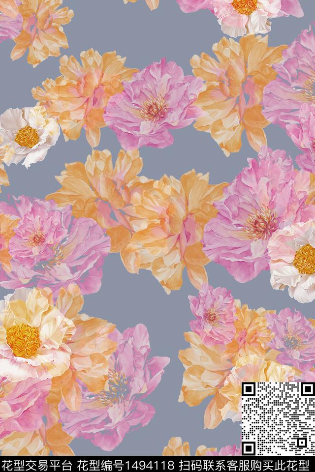 花卉春夏华亿平台大牌风数码印花华亿平台下载（图片编号: 1494118） - 瓦栏（Walan）