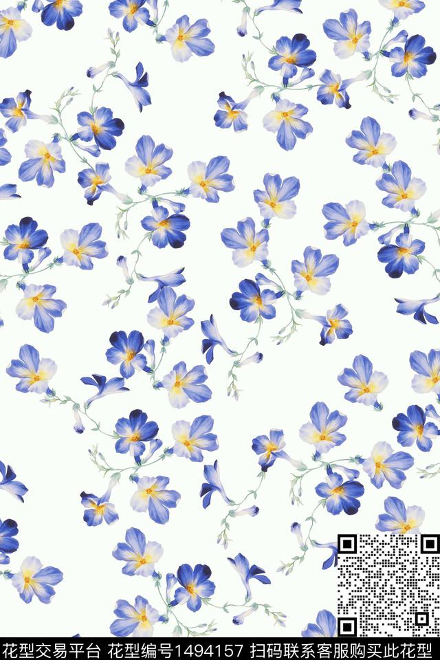 水彩绿植树叶雪纺数码印花华亿平台下载（图片编号: 1494157） - 瓦栏（Walan）