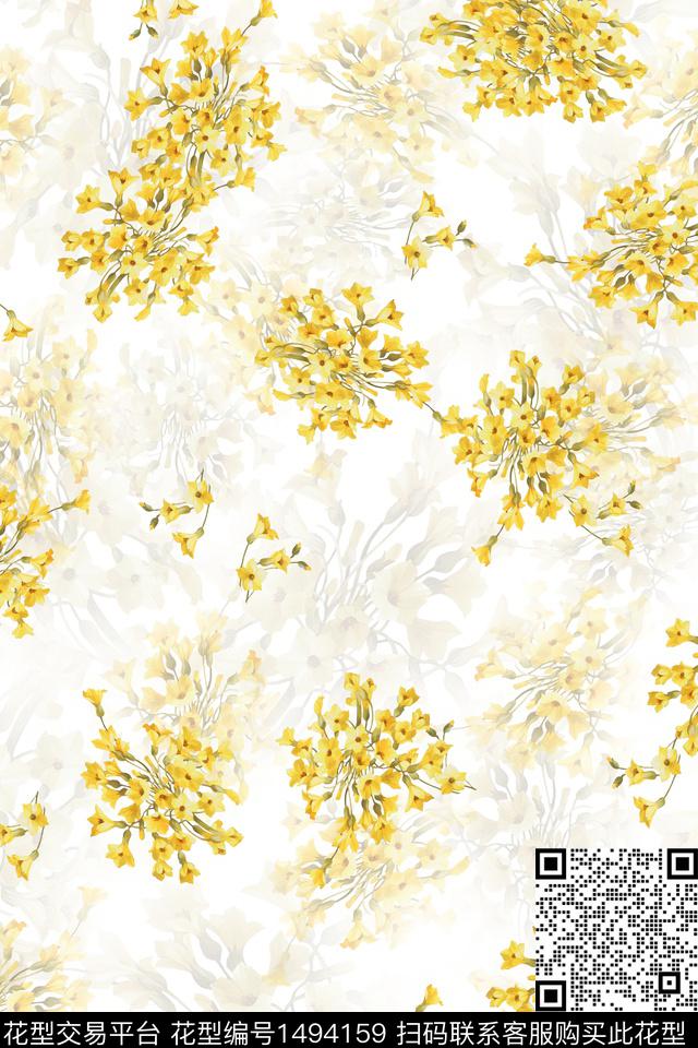 水彩绿植树叶雪纺数码印花华亿平台下载（图片编号: 1494159） - 瓦栏（Walan）