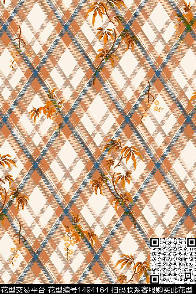 几何花卉水彩格子数码印花华亿平台下载（图片编号: 1494164） - 瓦栏（Walan）