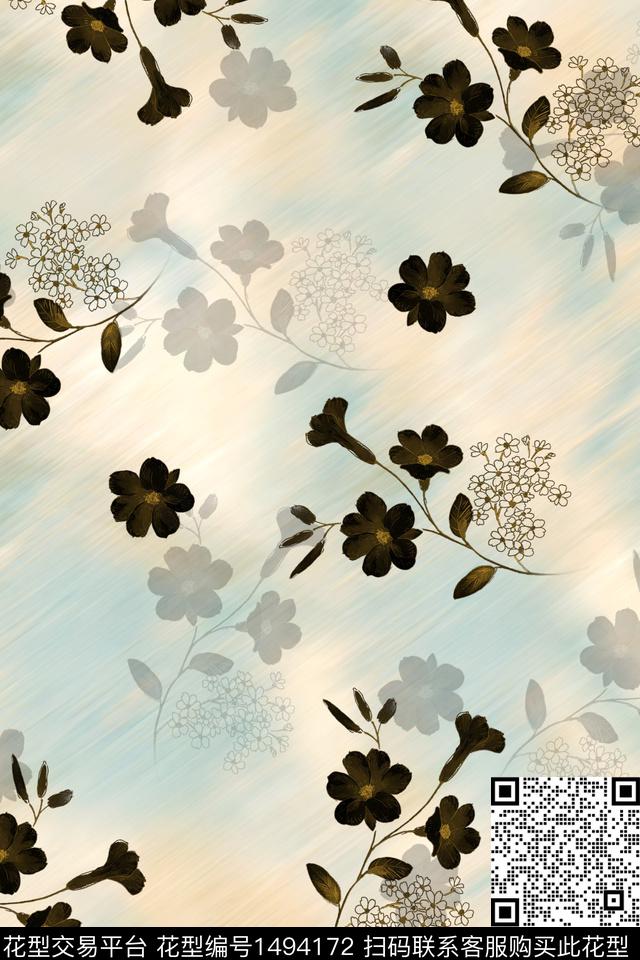 水彩绿植树叶肌理数码印花华亿平台下载（图片编号: 1494172） - 瓦栏（Walan）