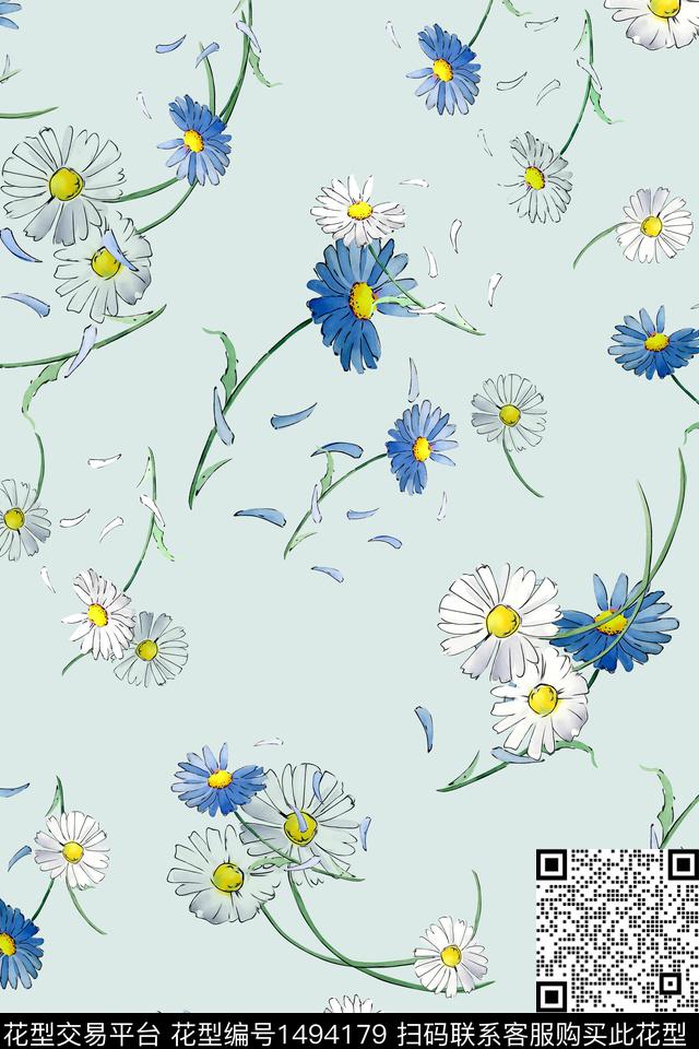 花卉大牌风小雏菊数码印花华亿平台下载（图片编号: 1494179） - 瓦栏（Walan）