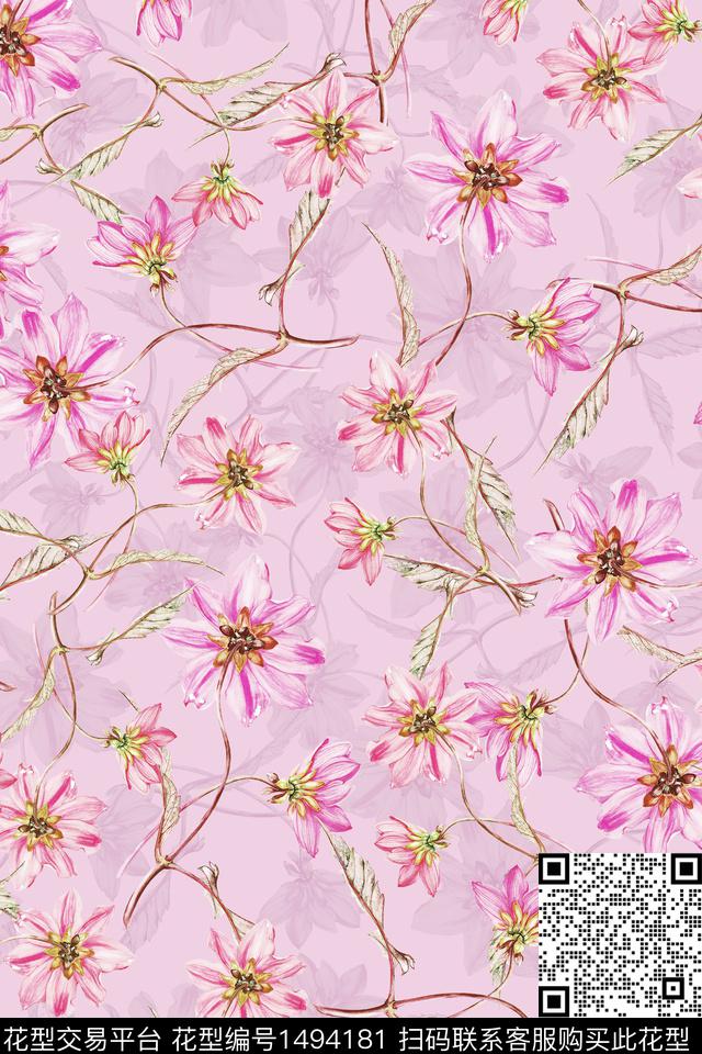花卉大牌风小清新数码印花华亿平台下载（图片编号: 1494181） - 瓦栏（Walan）