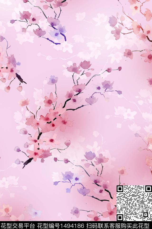 花卉大牌风小清新数码印花华亿平台下载（图片编号: 1494186） - 瓦栏（Walan）
