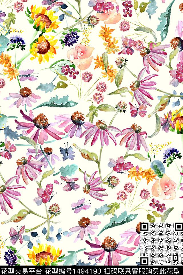 水彩花卉春夏华亿平台数码印花华亿平台下载（图片编号: 1494193） - 瓦栏（Walan）