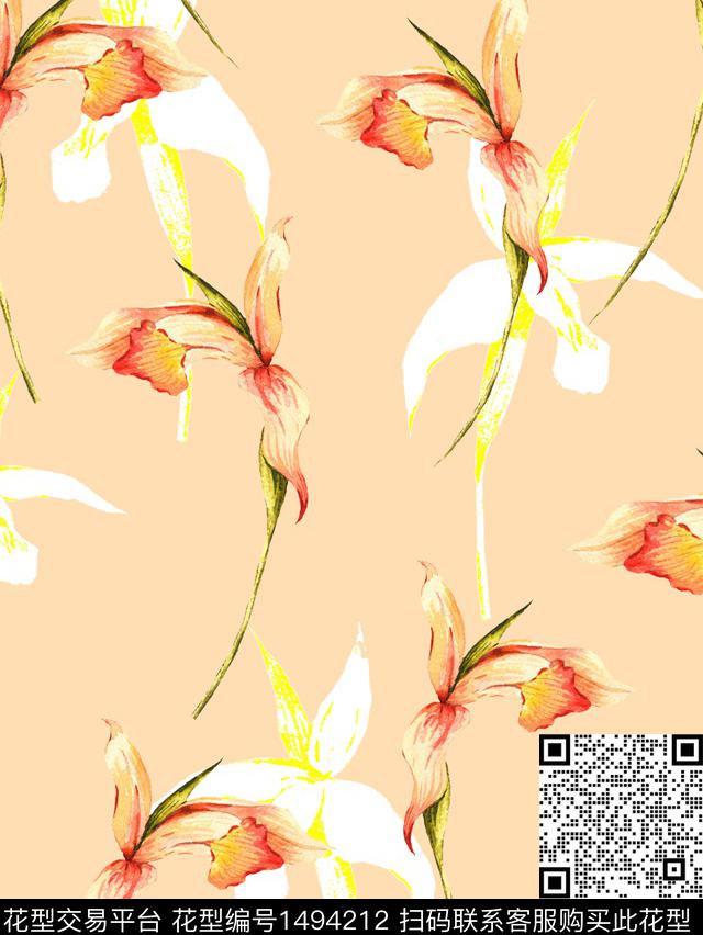 花卉大牌风休闲数码印花华亿平台下载（图片编号: 1494212） - 瓦栏（Walan）