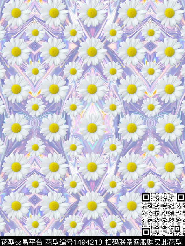 几何花卉大牌风数码印花华亿平台下载（图片编号: 1494213） - 瓦栏（Walan）