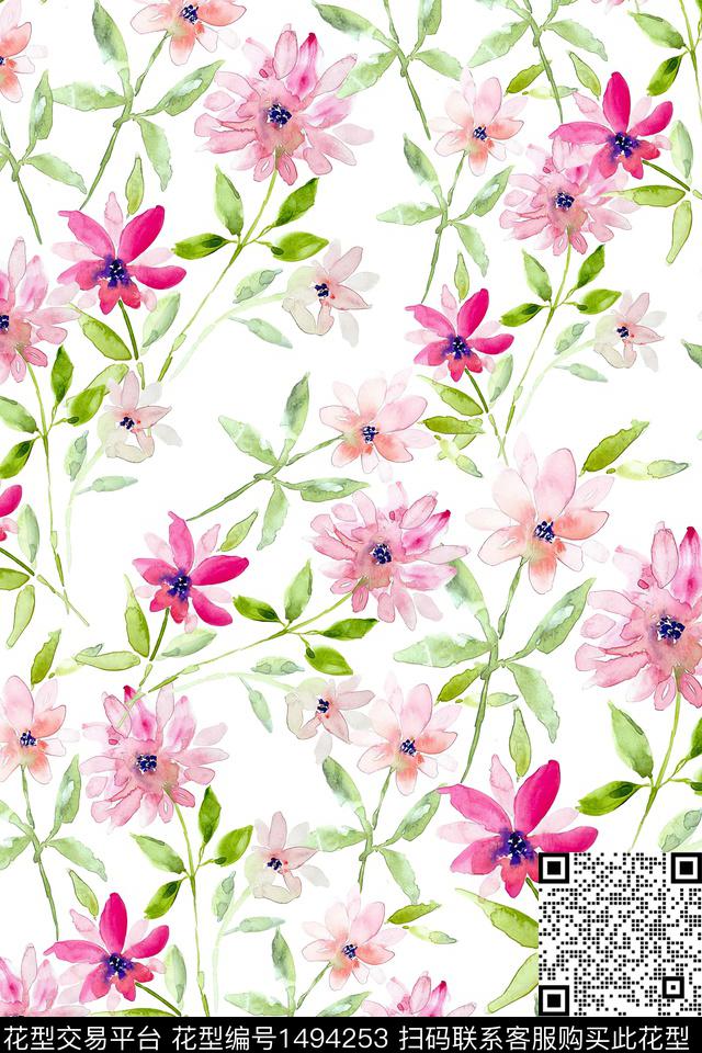 花卉小清新真丝数码印花华亿平台下载（图片编号: 1494253） - 瓦栏（Walan）
