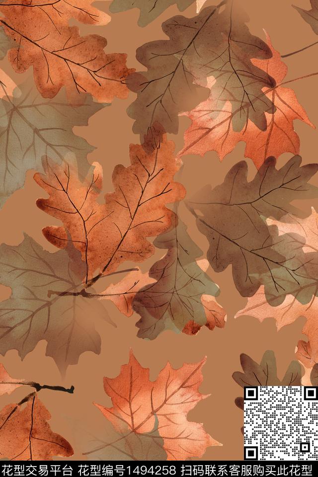 绿植树叶花卉大牌风数码印花华亿平台下载（图片编号: 1494258） - 瓦栏（Walan）