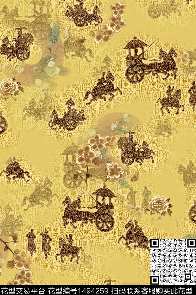 花卉中国风国潮数码印花华亿平台下载（图片编号: 1494259） - 瓦栏（Walan）