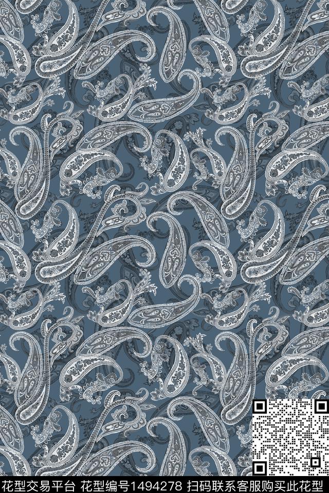 佩斯利民族风大牌风数码印花华亿平台下载（图片编号: 1494278） - 瓦栏（Walan）