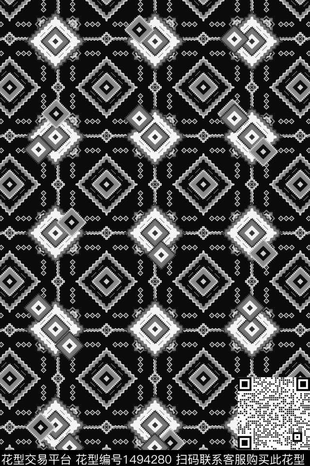 几何民族风大牌风数码印花华亿平台下载（图片编号: 1494280） - 瓦栏（Walan）