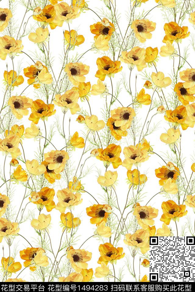 花卉大牌风小清新数码印花华亿平台下载（图片编号: 1494283） - 瓦栏（Walan）