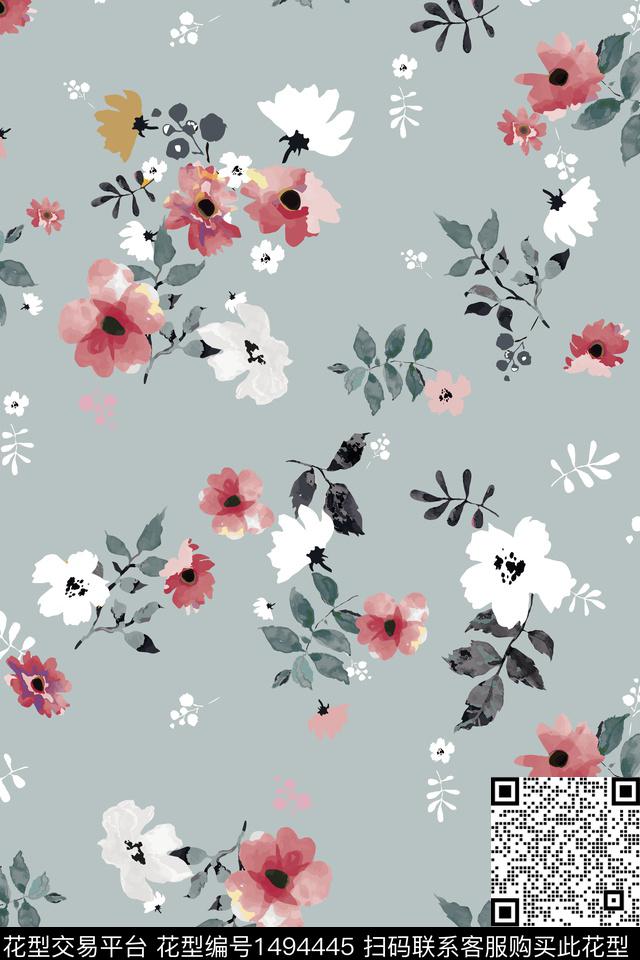 连衣裙花卉年轻女性数码印花华亿平台下载（图片编号: 1494445） - 瓦栏（Walan）