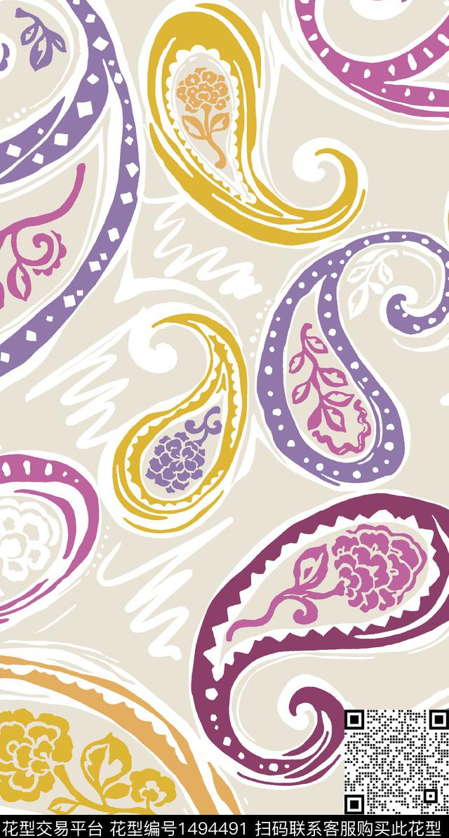 时尚复古佩斯利传统印花华亿平台下载（图片编号: 1494491） - 瓦栏（Walan）