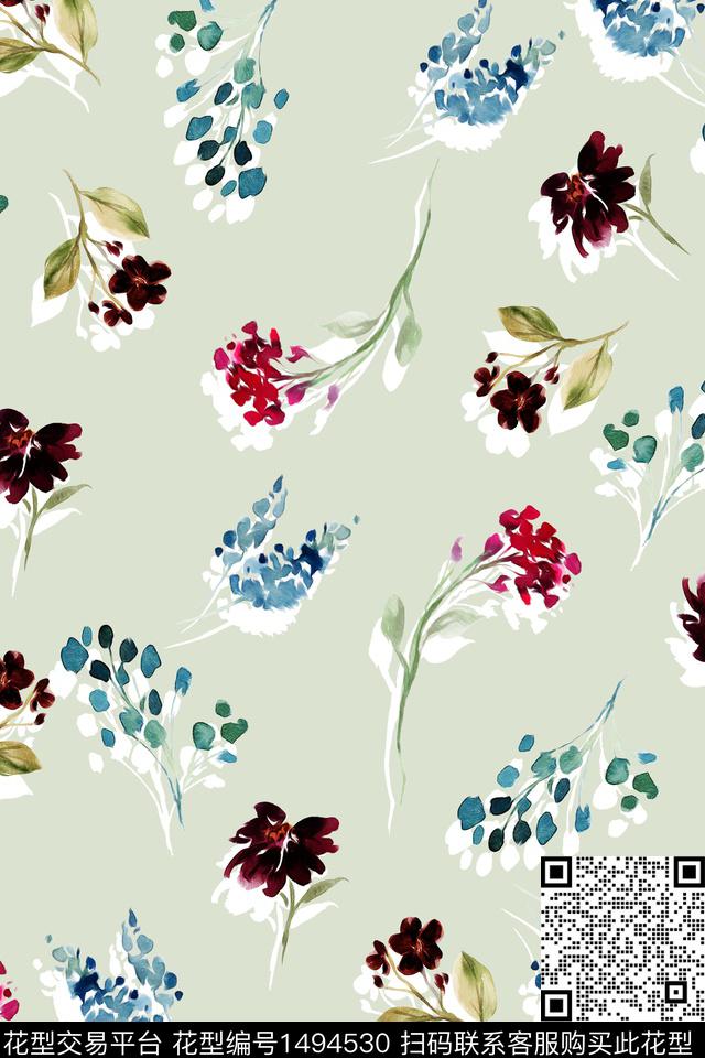 清爽底花卉花卉大牌风数码印花华亿平台下载（图片编号: 1494530） - 瓦栏（Walan）