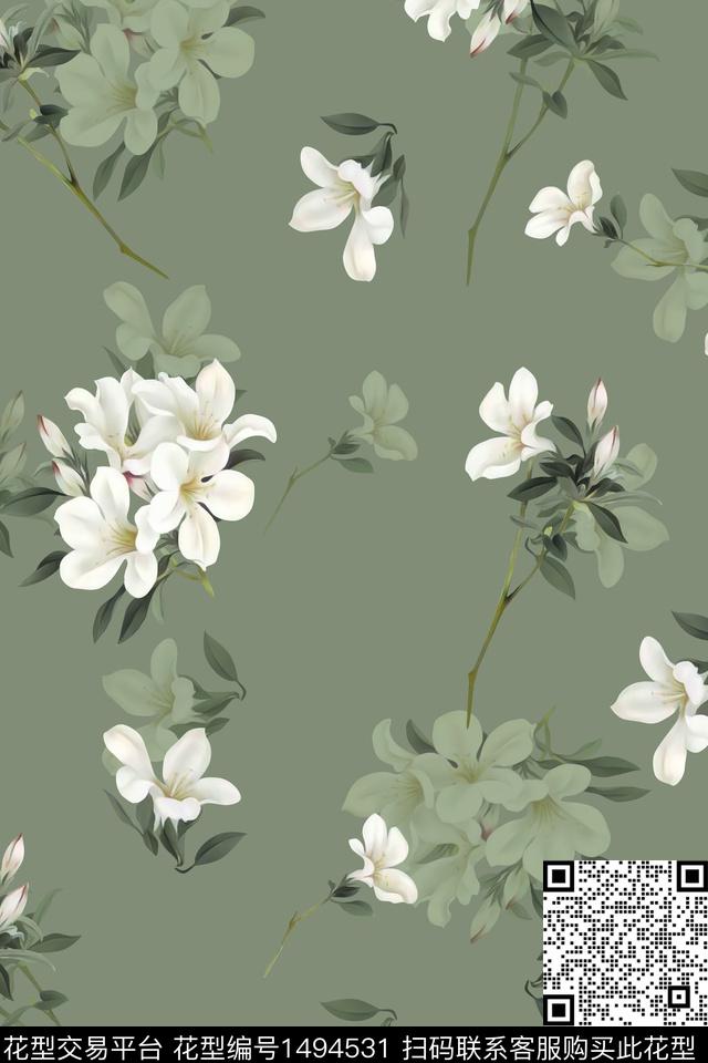 清爽底花卉花卉大牌风数码印花华亿平台下载（图片编号: 1494531） - 瓦栏（Walan）