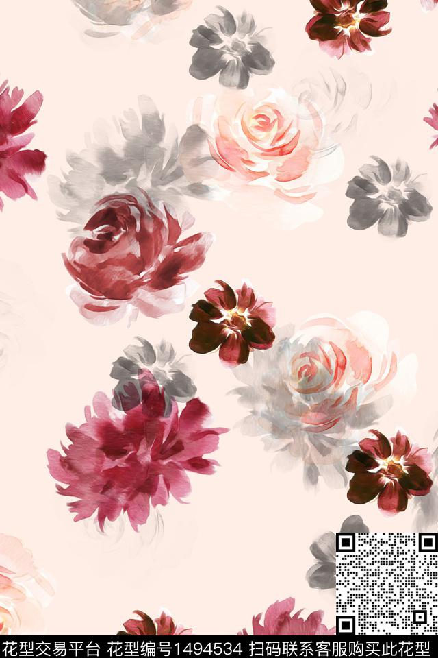 清爽底花卉花卉小清新数码印花华亿平台下载（图片编号: 1494534） - 瓦栏（Walan）