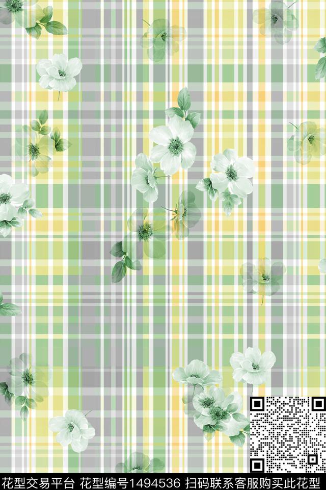 格子花卉大牌风数码印花华亿平台下载（图片编号: 1494536） - 瓦栏（Walan）