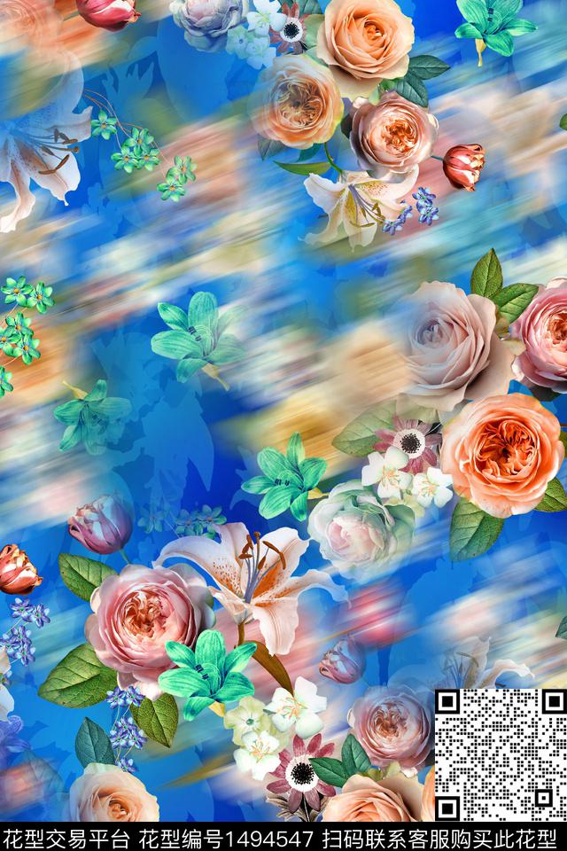 水彩绿植树叶炫彩数码印花华亿平台下载（图片编号: 1494547） - 瓦栏（Walan）