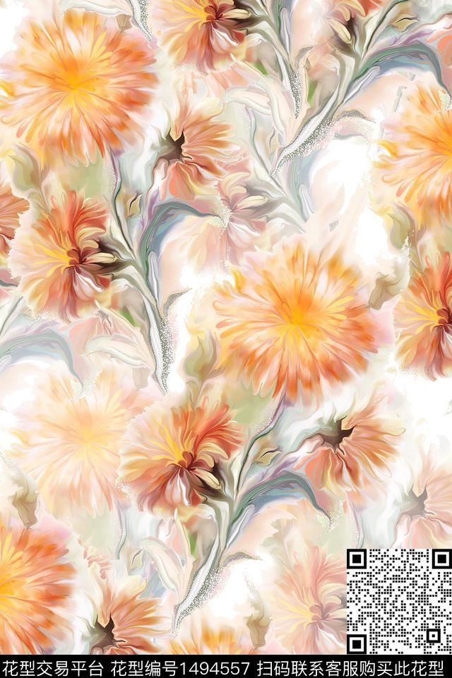花卉小清新真丝数码印花华亿平台下载（图片编号: 1494557） - 瓦栏（Walan）