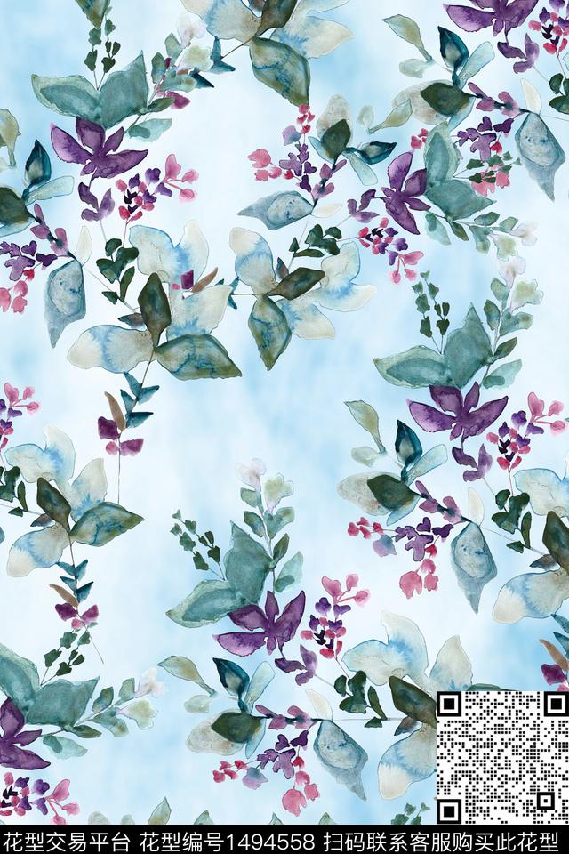 花卉小清新真丝数码印花华亿平台下载（图片编号: 1494558） - 瓦栏（Walan）