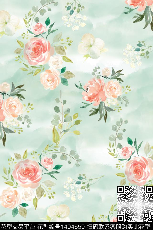 花卉小清新真丝数码印花华亿平台下载（图片编号: 1494559） - 瓦栏（Walan）