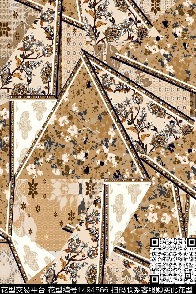 民族风真丝混合拼接数码印花华亿平台下载（图片编号: 1494566） - 瓦栏（Walan）