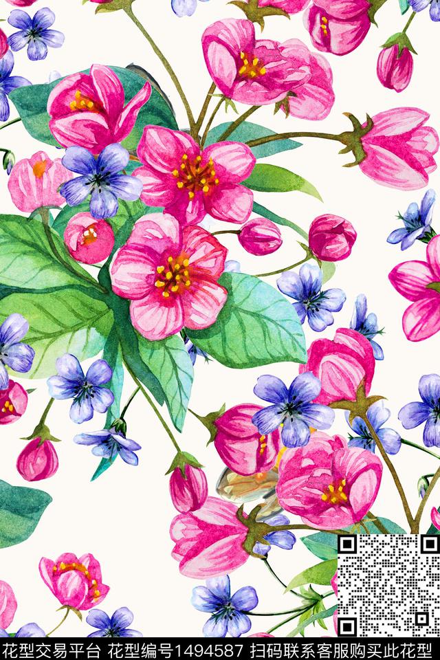 绿植树叶连衣裙清爽底花卉数码印花华亿平台下载（图片编号: 1494587） - 瓦栏（Walan）