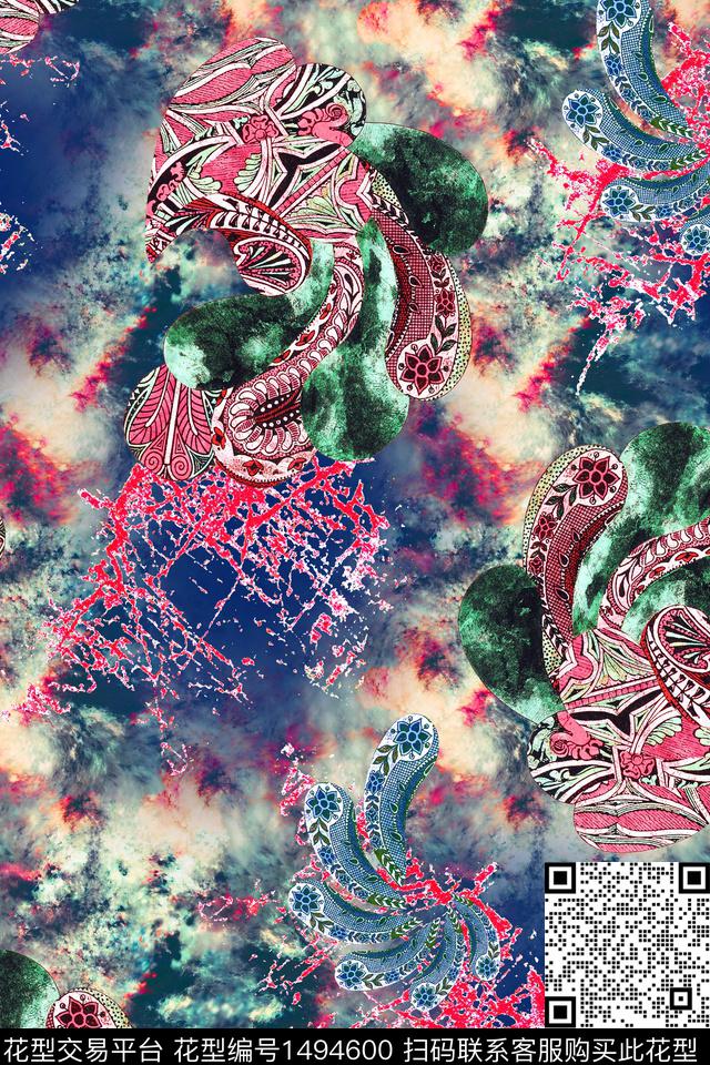 抽象花卉植物树叶花纹肌理数码印花华亿平台下载（图片编号: 1494600） - 瓦栏（Walan）