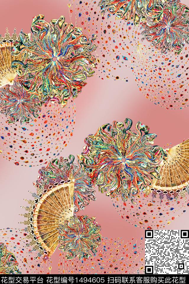 抽象花卉植物树叶花纹肌理数码印花华亿平台下载（图片编号: 1494605） - 瓦栏（Walan）