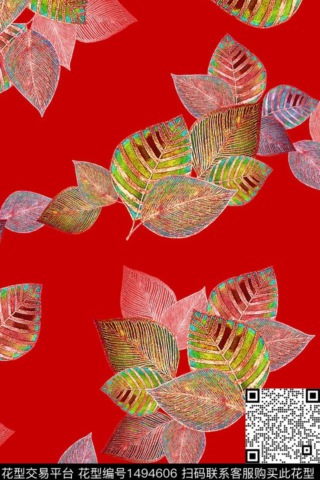 抽象花卉植物树叶花纹肌理数码印花华亿平台下载（图片编号: 1494606） - 瓦栏（Walan）