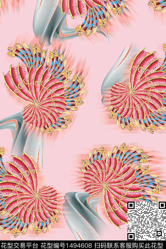 抽象花卉植物树叶花纹肌理数码印花华亿平台下载（图片编号: 1494608） - 瓦栏（Walan）