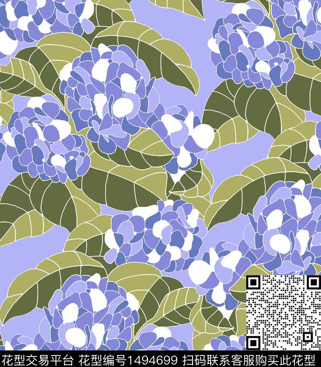 少女绣球花清爽底花卉传统印花华亿平台下载（图片编号: 1494699） - 瓦栏（Walan）
