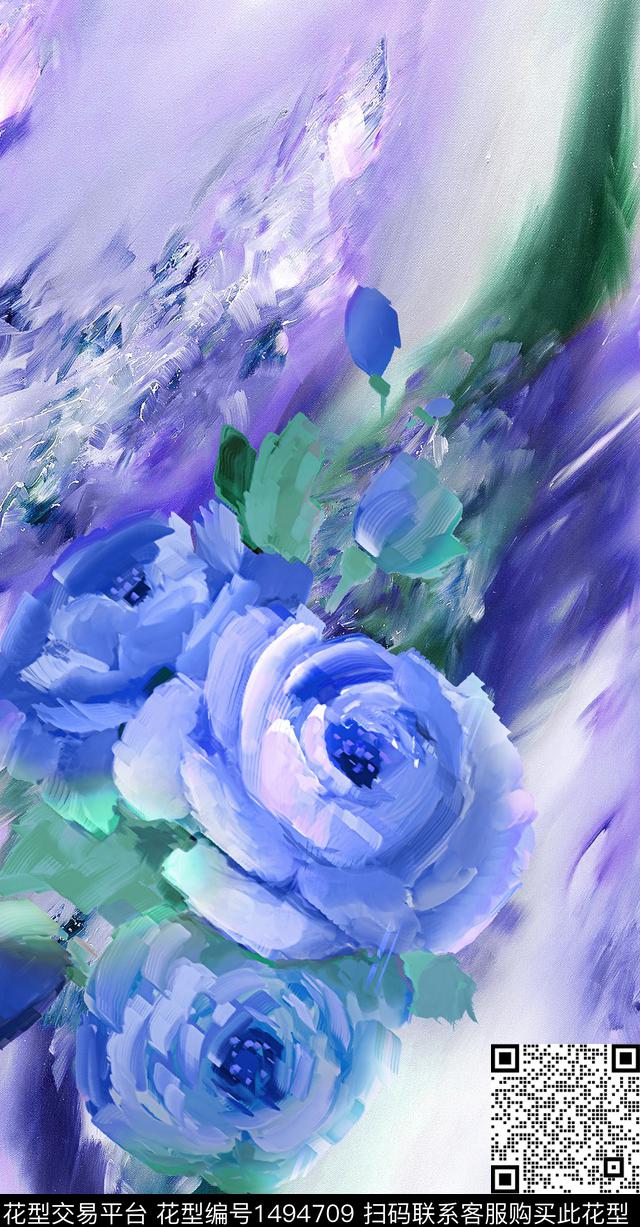 大花牡丹肌理纹数码印花华亿平台下载（图片编号: 1494709） - 瓦栏（Walan）
