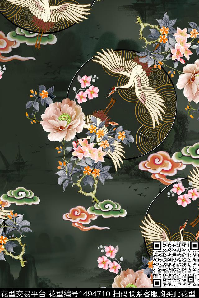 花卉香云纱真丝数码印花华亿平台下载（图片编号: 1494710） - 瓦栏（Walan）