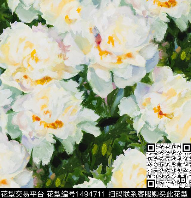 手绘大花油画华亿平台数码印花华亿平台下载（图片编号: 1494711） - 瓦栏（Walan）