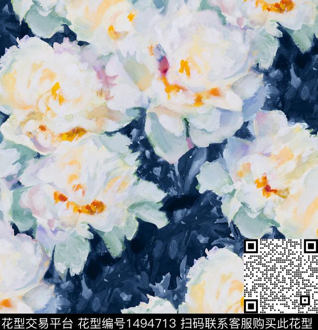 牡丹手绘大花粉红数码印花华亿平台下载（图片编号: 1494713） - 瓦栏（Walan）