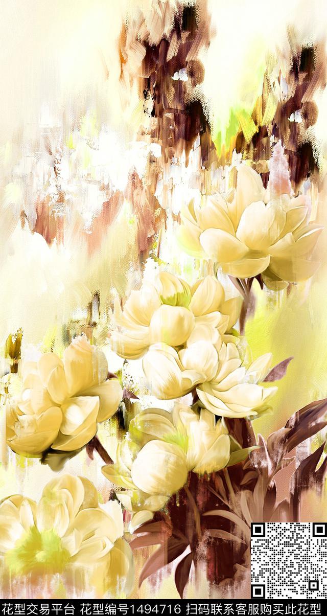 大花牡丹肌理纹数码印花华亿平台下载（图片编号: 1494716） - 瓦栏（Walan）