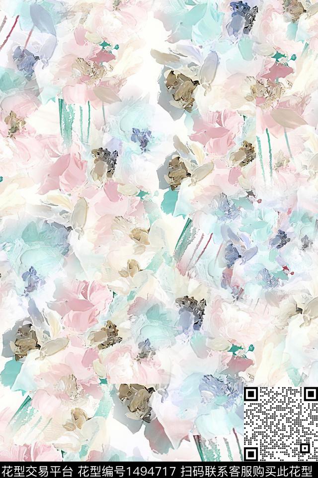 花卉抽象小清新数码印花华亿平台下载（图片编号: 1494717） - 瓦栏（Walan）