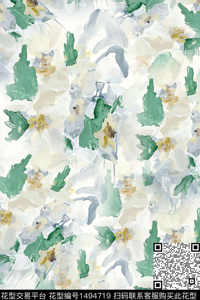 抽象小清新真丝数码印花华亿平台下载（图片编号: 1494719） - 瓦栏（Walan）