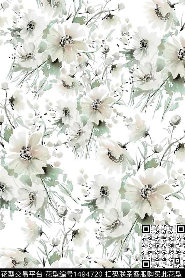 花卉小清新真丝数码印花华亿平台下载（图片编号: 1494720） - 瓦栏（Walan）