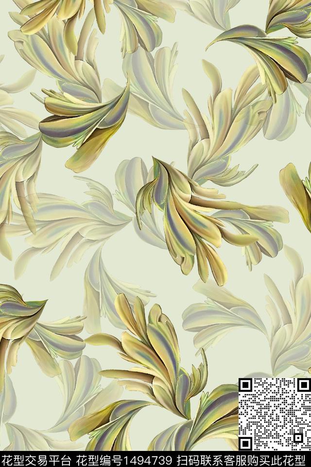 绿植树叶炫彩肌理数码印花华亿平台下载（图片编号: 1494739） - 瓦栏（Walan）