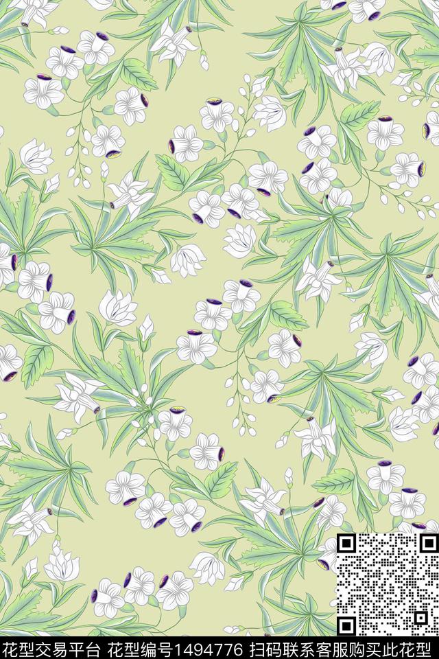 花卉大牌风小清新数码印花华亿平台下载（图片编号: 1494776） - 瓦栏（Walan）