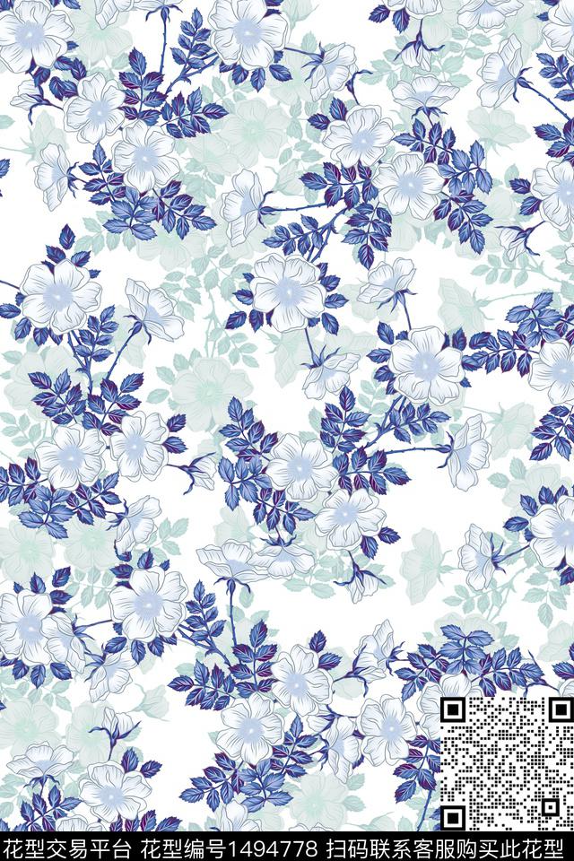 花卉大牌风小清新数码印花华亿平台下载（图片编号: 1494778） - 瓦栏（Walan）