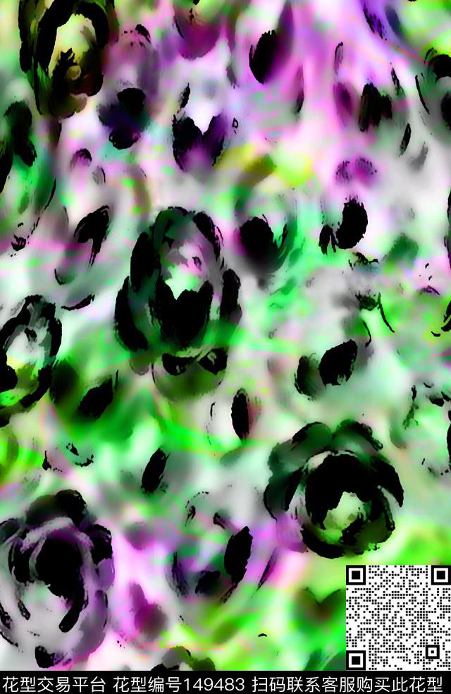 抽象肌理水墨笔触数码印花华亿平台下载（图片编号: 149483） - 瓦栏（Walan）