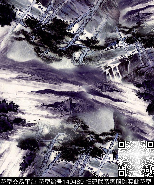 水墨数码印花华亿平台下载（图片编号: 149489） - 瓦栏（Walan）